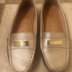 Calvin Klein Leta Metallic Gold Leather Loafers